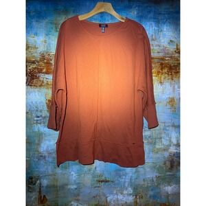 Jones New York Signature Rust Orange 3/4 Sleeve Raw Edge Seam Tunic Top 1X Plus